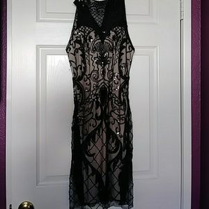 Black Mini Lace Dress With Ornaments